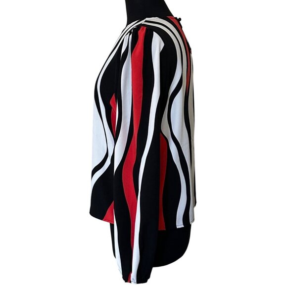 SHEIN Brand Red White Black Blouse Stripes Polyester Women's Size L (8/10)-READ - Picture 12 of 16